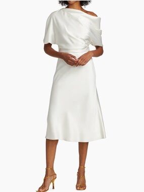 Amsale Draped Satin One-Shoulder Midi-Dress Size 8